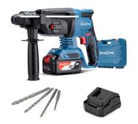 DongCheng Martello perforatore a batteria, da 18 V e 2,7 J, 4 SDS-Plus, foratura fino a 28 mm, motore brushless, impugnatura anti-vibrazione, batterie da 4 Ah, caricabatterie da 2 A, in valigetta