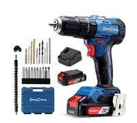 DongCheng trapano percussione a batteria 20V 50 Nm, trapano avvitatore batteria con 2 Batteries 2,0Ah, motore brushless, 20+1+1 Coppie, 2 velocità, mandrino 13 mm,19 Accessori
