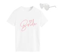 DongcillJGA T-shirt Team Bride to BeJGA Accessori da donna, Deko Team Bride & Damigella d'onore Bianco Rosa con bracciale, 2 occhiali, 1 adesivo per tatuaggi, Taglia unica