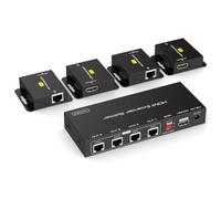 DONGJIAN Splitter HDMI Extender 1 in 4 Out Over Cat5e/6 con EDID POC | Supporta la trasmissione video 1080P e 3D fino a 50 m con prestazioni stabili per immagini chiare e audio fluido.