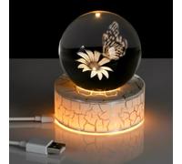 DONGKER Girasoli 3D con palline di farfalle, sfera di cristallo da 6 cm, fiore farfalla con base luminosa per donne, fidanzata, compleanno, anniversario, decorazione per la casa