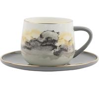 DONGLING Tazza da caffè, Tazze da caffè colorate - Tè in gres ceramico, tazze Tazza da tè in ceramica Set di tazze da caffè e piattino in porcellana Bone China Set di tazze da caffè vintage da 5,1 onc