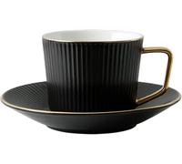DONGLING Tazze da tè e piattino in ceramica Set di piattini for tazza da tè a strisce verticali alla moda in ceramica(Black)