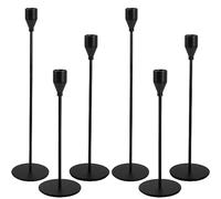 DONGQI Set di 6 Portacandele Neri Candelieri in Metallo Portacandele Lungo Portacandele Alto per per Candele Coniche,Tavolo Ornamento Decorazioni per Matrimoni,Natale candelabri vintage