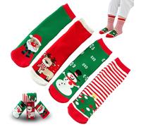 DONGSZQ Calzini Natalizi per Bambini, 4 Paia Calzini di cotone colorati con motivo natalizio, Calzini Natale in Cotone per Bambini, Per Bambini Piccoli Ragazze Ragazzi Novità Regali di Natale (S)