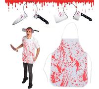 DONGSZQ Grembiule di Halloween, Accessori spaventosi per Halloween, include coltello sulla testa e grembiule di Halloween sanguinoso, per Halloween, Carnevale, Giorno dei Morti, Mascherata