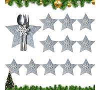 DONGSZQ Portaposate di Natale,12 Pezzi Posate di Natale Porta,Portaposate Natalizie,per Forchetta Cucchiaio Decorazione della Tavolo di Natale (fiocco di neve)