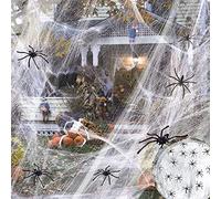 DONGSZQ Ragnatele di Halloween,Ragni Finti,100g Spider Web +30 Finti Ragni,25 Metri Quadrati Estensibile,Adatta per Decorazioni di Halloween,Feste di Fantasmi
