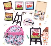 DONGZQAN 9 pezzi accessori per casa delle bambole in miniatura, accessori per gnomi, set per la scuola in miniatura, pittura a olio, scaffale per la scuola