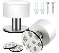 DONGZQAN Fermaporta da parete, 2 fermaporta autoadesivi da parete, in acciaio inox, 1,57 x 1,65 pollici, doppio fermaporta con silenziatore (bianco)