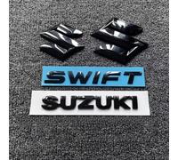 DONHEK Auto Stemmi per Suzuki Swift,ABS Tronco Logo 3D Griglia del Radiatore Anteriore Posteriore Adesivo Alfabeto Distintivo Sostituire Auto Accessori Styling Decorazioni, 4-Piece Set (Black)