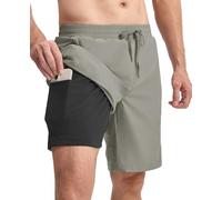 donhobo Costume da bagno da uomo 2 in 1, con fodera a compressione, 9", elasticizzato, ad asciugatura rapida, traspirante, per uomo, elastico, con chiusura lampo, grigio chiaro, XL