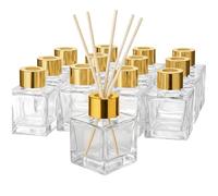 Doni Bomboniere - 20 Bottiglie vuote in Vetro da 50 ml con Bastoncini Legno per Profumatore Ambiente - Diffusori di Oli Essenziali per la Casa Bagno Salotto, Arredo Decorativi (Gold)