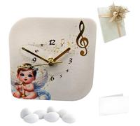 Doni Bomboniere Batteismo 1 pz Orologio in Ecopelle con Stampa Angioletto con Arpa e Note Musicali Nascita Primo Compleanno Personalizzabile Artigianale Originale (MOD. 28-12 x 12 cm)