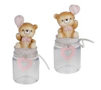 Doni Bomboniere Battesimo 1 pz Barattolo con Orsetto Palloncino Primo Compleanno A Cuoricino tra Le Mani Seduto sul Tappo in Sughero al Collo del Ãˆ Legato Un Rosa Idee Regalo Complete Originali