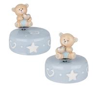 Doni Bomboniere Battesimo 1 pz Carillon Celeste con Orsetto Bimbo Primo Compleanno Cuoricino tra Le Mani Base Tonda Adornata Stelle E Cuoricini Idee Regalo Complete Originali Economiche