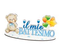 Doni Bomboniere Battesimo 1 pz Decorazione da Appoggio con Orsetto Fiocco Celeste E Scritta Il Mio Idee Regalo Complete Originali Economiche