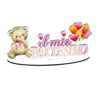 Doni Bomboniere Battesimo 1 pz Decorazione da Appoggio con Orsetto Fiocco Rosa E Scritta Il Mio Idee Regalo Complete Originali Economiche