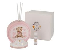 Doni Bomboniere Battesimo 1 pz Diffusore Essenza Circolare su Base Compleanno Decorata con Stelline Il Profumatore Ãˆ Decorato CN Un Tenero Orsacchiotto E dei Cuori Idee Regalo Complete Originali