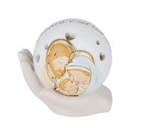 Doni Bomboniere Battesimo 1 pz Icona A Sfera con Luce Comunione Cresima LED Traforata Cuoricini Immagine Sacra Famiglia E Scritta La Felicità Ãˆ nel Tuo Cuore su Mano Idee Regalo Complete Originali