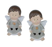 Doni Bomboniere Battesimo 1 pz Lampada LED A Forma di Angioletto con Ali E Vestito Argentato Trafori Cuore O Stella sul Petto Idee Regalo Complete Originali Economiche