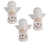 Doni Bomboniere Battesimo 1 pz Lampada LED A Forma di Angioletto con Cuoricino tra Le Mani Assortito in Tre Modello Parole Gioia Amore O Sogni Idee Regalo Complete Originali Economiche