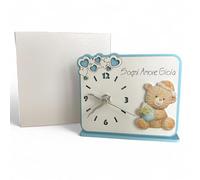 Doni Bomboniere Battesimo 1 pz Orologio Celeste con Tenero Orsetto Cuoricini E Parole Sogni Amore Gioia Idee Regalo Complete Originali Economiche