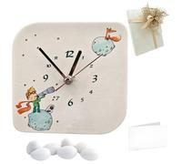 Doni Bomboniere Battesimo 1 pz Orologio in Ecopelle con Stampa Piccolo Principe e Volpe nello Spazio Comunione Compleanno Personalizzabile Artigianale Originale (MOD. 26-16 x 16 cm)