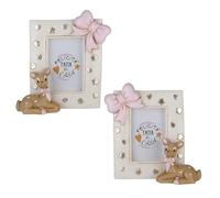 Doni Bomboniere Battesimo 1 pz Portafoto con Tenerissimocervo Adornato Primo Compleanno Stelline E Cuoricini Un Bellissimo Fiocco Rosa Sull'Angolo Idee Regalo Complete Originali Economiche