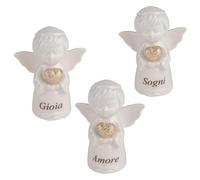 Doni Bomboniere Battesimo 1 pz Statuina A Forma di Angioletto con Cuoricino tra Le Mani Assortito in Tre Modello Parole Gioia Amore O Sogni Idee Regalo Complete Originali Economiche