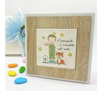 Doni Bomboniere Battesimo Sottopentola con Mattonella in Ceramica Comunione Centrale Raffigurazione del Piccolo Principe La Volpe E Rosa nella Campana di Vetro Il Tutto Abbellito Dall'Icconica Frase