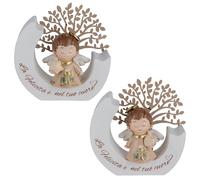 Doni Bomboniere Comunione 1 pz Angioletto con Aoreola E tra Le Mani Cuore O Stella Vestito Simboli Sacri su Base Bianca Scritta La Felicità Ãˆ nel Tuo alle Spalle Un Albero della Vita Idee Regalo