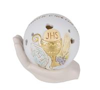 Doni Bomboniere Comunione 1 pz Icona A Sfera con Luce E Cresima Insieme LED Traforata Cuoricini Immagine Simboli Sacri Scritta La Felicità Ãˆ nel Tuo Cuore su Mano Idee Regalo Complete Originali