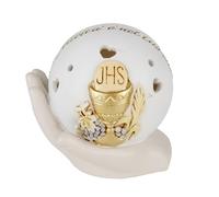 Doni Bomboniere Comunione 1 pz Icona A Sfera con Luce LED Traforata Cuoricini Immagine Simboli Sacri E Scritta La Felicità Ãˆ nel Tuo Cuore su Mano Idee Regalo Complete Originali Economiche