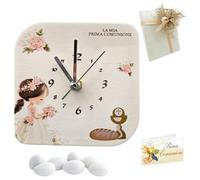 Doni Bomboniere Comunione 1 pz Orologio in Ecopelle con Stampa con Bimba in Preghiera con Simboli Sacri Calice ed Ostia Personalizzabile Artigianale Regalo Originali Complete (MOD. 21-16 x 16 cm)