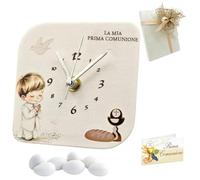 Doni Bomboniere Comunione 1 pz Orologio in Ecopelle con Stampa con Bimbo in Preghiera con Simboli Sacri Calice ed Ostia Personalizzabile Artigianale Regalo Originali Complete (MOD. 20-16 x 16 cm)