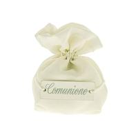 Doni Bomboniere Comunione 12 pz Sacchettini Portaconfetti in Cotone a Palla Bianco con Scritta Comunione Segnaposto Evento Bimbo Bimba Economico Fai da Te