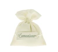 Doni Bomboniere Comunione 12 pz Sacchettini Portaconfetti in Cotone Bianco con Scritta Comunione Segnaposto Evento Bimbo Bimba Economico Fai da Te