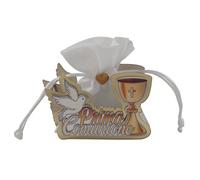 Doni Bomboniere Comunione 12 pz Scatolina per Confetti con Colomba Calice E Scritta Sacchetto Tiranti Bianco Cuoricino Centrale Idee Regalo Complete Originali Economiche