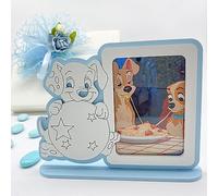 Doni Bomboniere Cornice Portafoto da Tavolo in Legno con Cagnolino Disney Carica dei 101" Colore Celeste e Bianco. Ideali Come Bomboniera Nascita, Battesimo per Bimbo (10 pz)