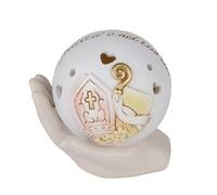 Doni Bomboniere Cresima 1 pz Icona A Sfera con Luce LED Traforata Cuoricini Immagine Simboli Sacri E Scritta La Felicità Ãˆ nel Tuo Cuore su Mano Idee Regalo Complete Originali Economiche