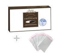 Doni Bomboniere Kit Confezione 1Kg Confetti Gusto Cioccolato Ricoperti colore Celeste + 50 pz Bustine Portaconfetti Trasparenti per Battesimo Nascita Compleanno Bimbo Made in Italy