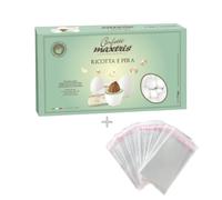 Doni Bomboniere Kit Confezione 1Kg Confetti Gusto Ricotta e Pera con Mandorla Ricoperta + 50 pz Bustine Portaconfetti Trasparenti per Matrimonio Nascita Comunione Anniversario Laurea Made in Italy