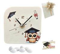 Doni Bomboniere Laurea 1 pz Orologio in Ecopelle con Stampa Gufetto Laureato con Tocco e Pergamena Triennale Celebrazione Regalo Ragazzo Ragazza Personalizzabile Artigianale (MOD. 19-22 x 22 cm)