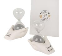 Doni Bomboniere Matrimonio 1 pz Clessidra con Sabbia Argento Sorretta Anniversario da Una Mano Frasi Assortite Scegli Il Tuo Cuore L'Amore Ãˆ Ovunque Idee Regalo Complete Originali Economiche