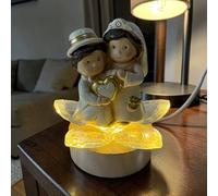 Doni Bomboniere Matrimonio 1 pz Lamapada LED con Fiore in Cristallo e Stauina Sposini Abbracciati Luce RIflessa su Petali Idee Regalo Anniversario Nozze 25 50 Anni Complete Originali Economiche
