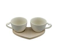 Doni Bomboniere Matrimonio Set 2 Tazze da Caffe caffè Utili Nozze Oro Argento Bianche in Ceramica con Base A Forma di Cuore Legno Idee Regalo Complete Originali Economiche