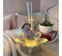 Doni Bomboniere Nascita 1 pz Lampada LED con Fiore in Cristallo con Provetta Profumatore per Ambiente con Applicazione Elefantino Rosa Battesimo Primo Compleanno Idee Complete Originali Economiche