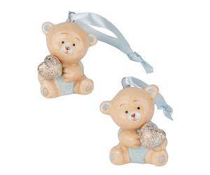 Doni Bomboniere Nascita 12 pz Appendino Tenero Orsetto Celeste Bimbo Primo Compleanno con Cuoricino tra Le Mani Assortito in Due Modelli Idee Regalo Complete Originali Economiche