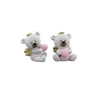 Doni Bomboniere Nascita 12PZ Statuina A Forma di Orsetto Orsacchiotto Angelo Bimba Femminuccia Battesimo Primo Compleanno Bimbo con Coroncina E Ali Color Oro Cuoricino Rosa tra Le Mani Idee Regalo